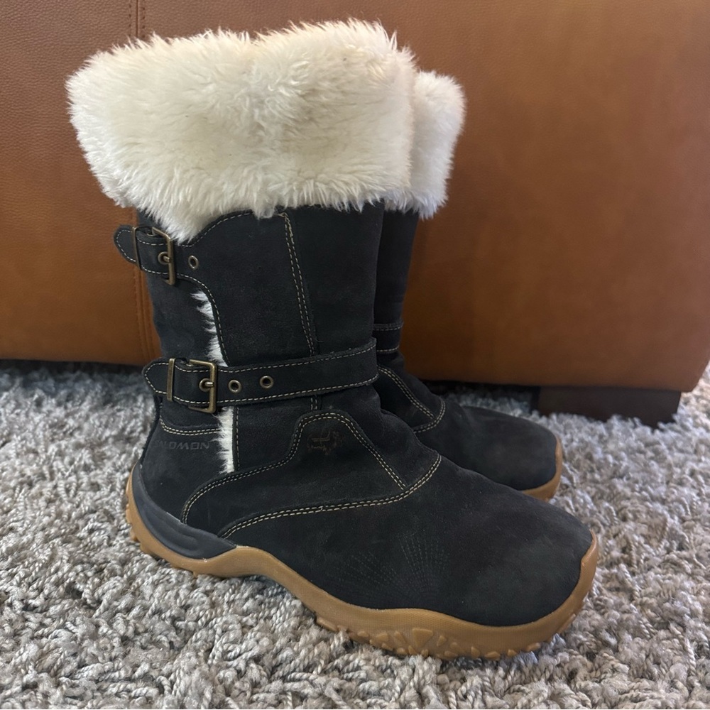Salomon Women Lhasa Black Suede Fur Winter Snow Boots - Picture 3 of 16
